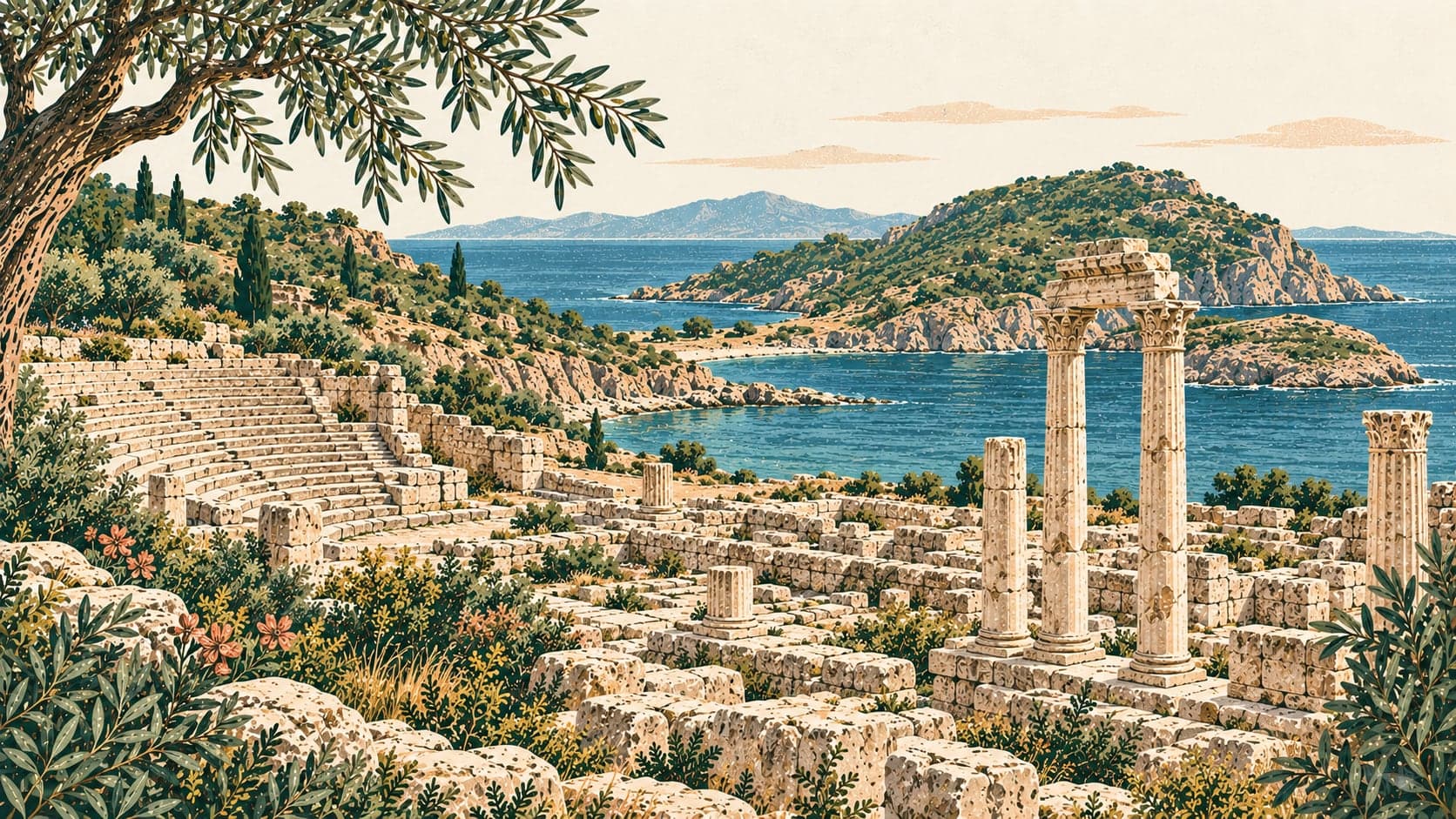 Illustration of Knidos Archaeological Site, Muğla