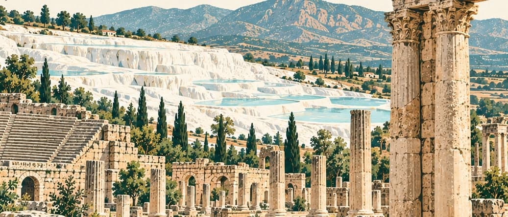Illustration of Pamukkale Hierapolis Ancient City, Denizli