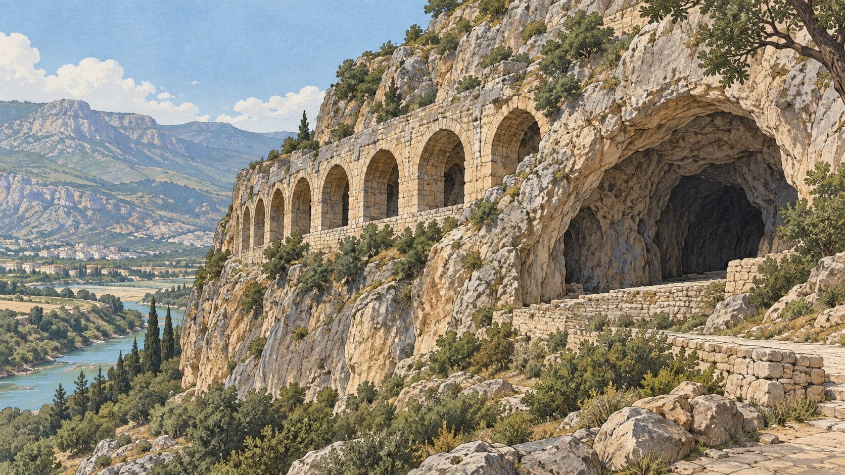 Illustration of Titus Tunnel and Beşikli Cave, Hatay