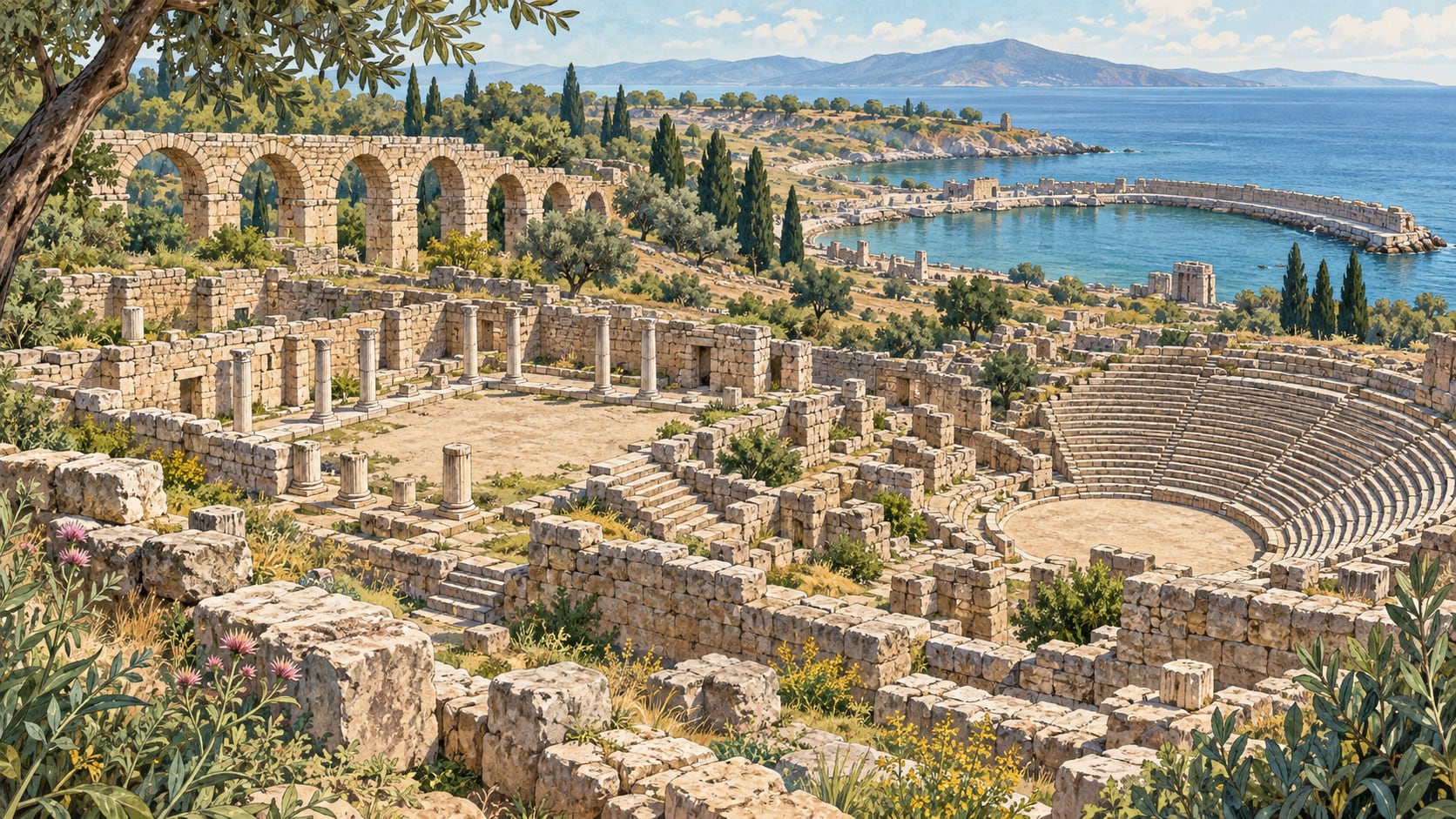 Alexandria Troas Archaeological Site çizimi, Çanakkale