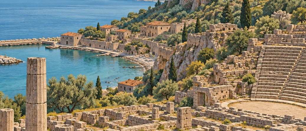 Assos Archaeological Site çizimi, Çanakkale