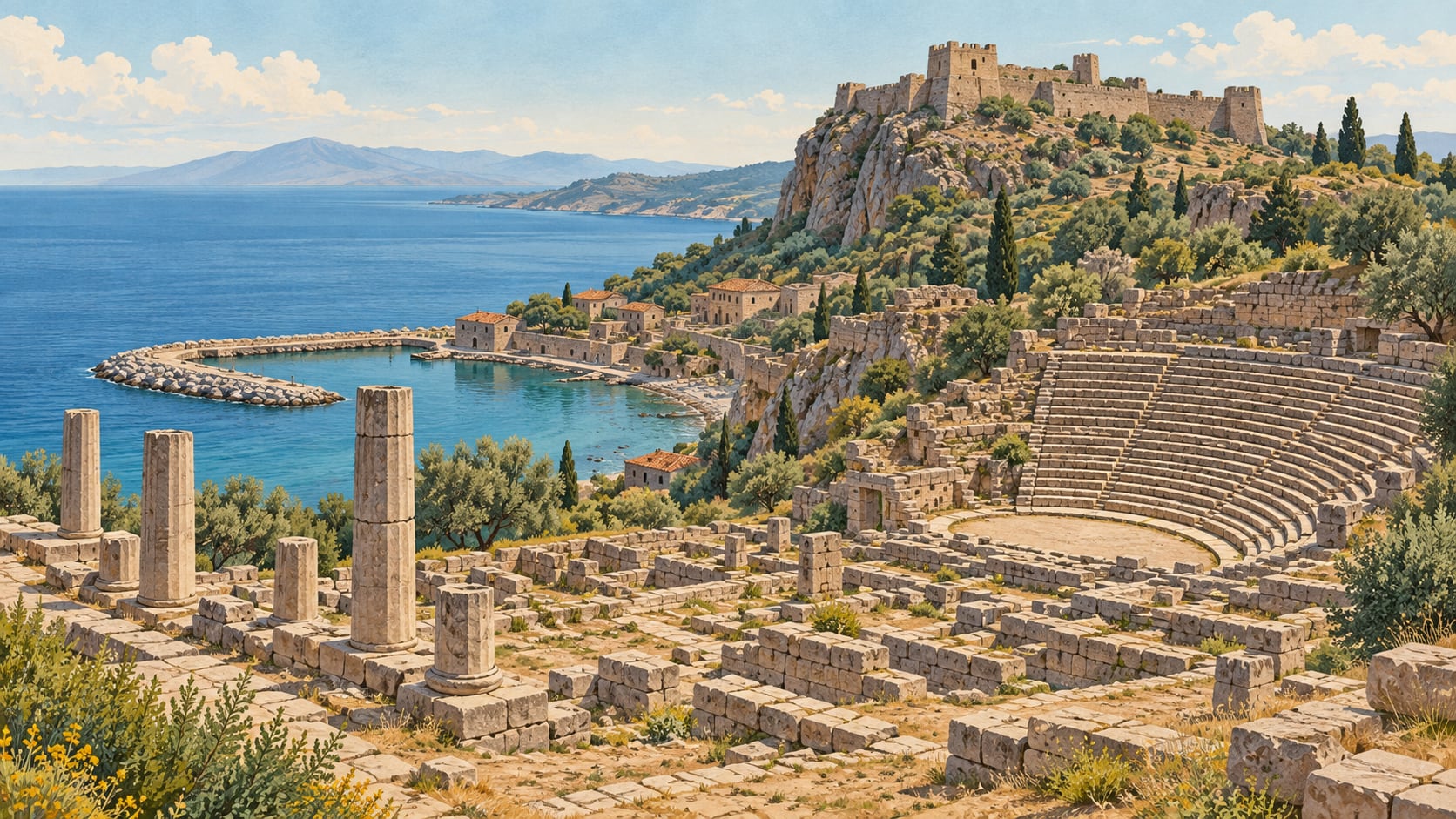 Assos Archaeological Site çizimi, Çanakkale