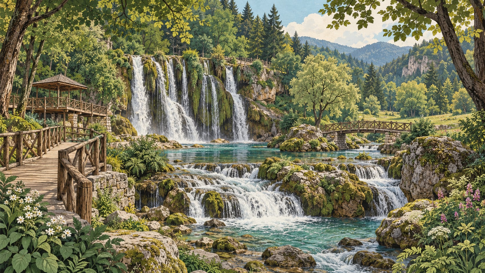 Aydınpınar Waterfalls Nature Park çizimi, Düzce