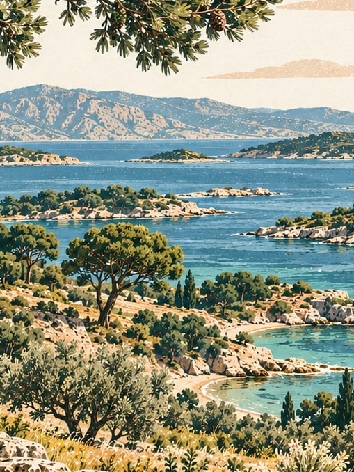 Ilustración: Parque Natural de las Islas de Ayvalık, Balıkesir
