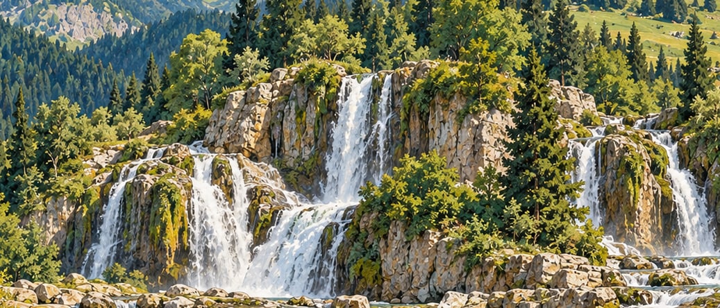 Balıklı Güneşli Waterfalls Nature Park çizimi, Artvin