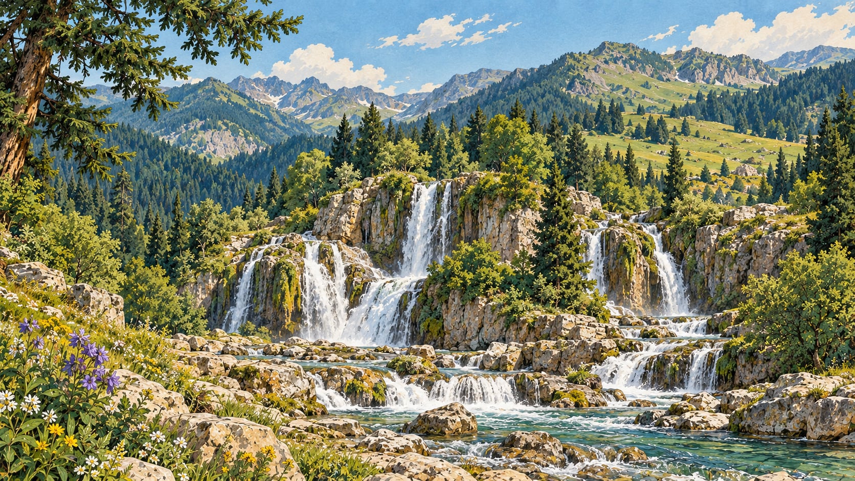 Balıklı Güneşli Waterfalls Nature Park çizimi, Artvin