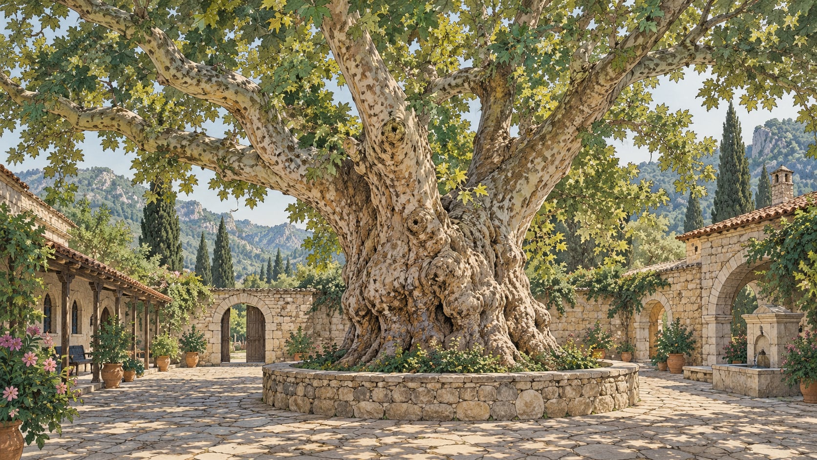 Bayır Plane Tree Natural Monument çizimi, Muğla