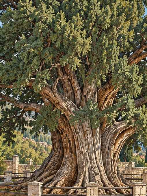 Ilustración: Monumento Natural del Ciprés de Bayır, Muğla
