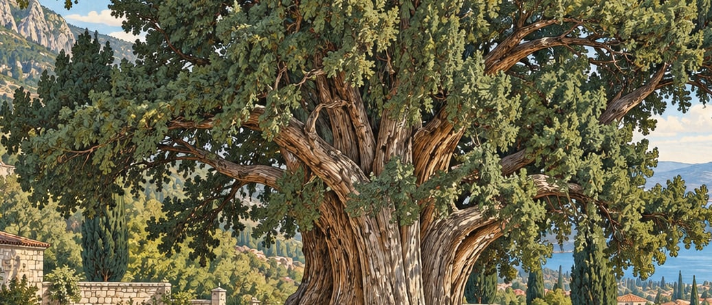 Bayır Cypress Tree Natural Monument çizimi, Muğla