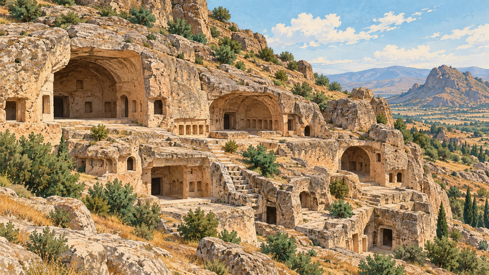 Bininler Kaya Evleri çizimi, Afyonkarahisar
