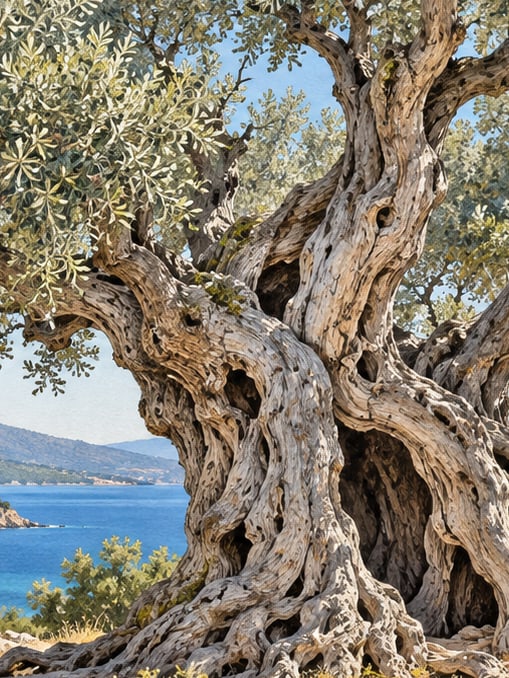 Ilustración: Monumento Natural del Olivo de Bitez Yalısı, Muğla