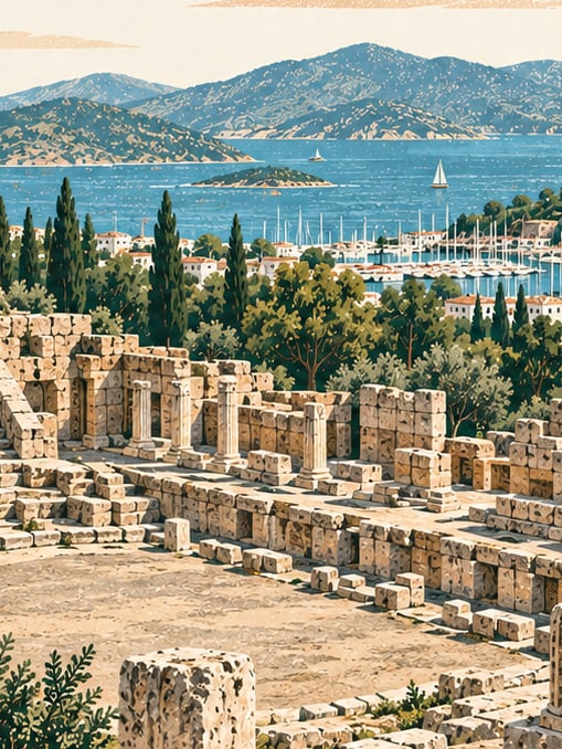 Bodrum Antik Tiyatrosu çizimi, Muğla