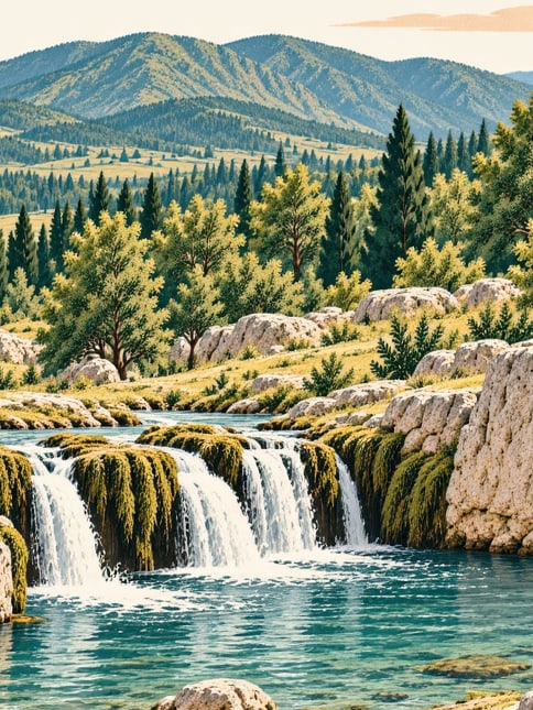 Zeichnung: Naturpark Çağlayandibi-Wasserfall, Gümüşhane