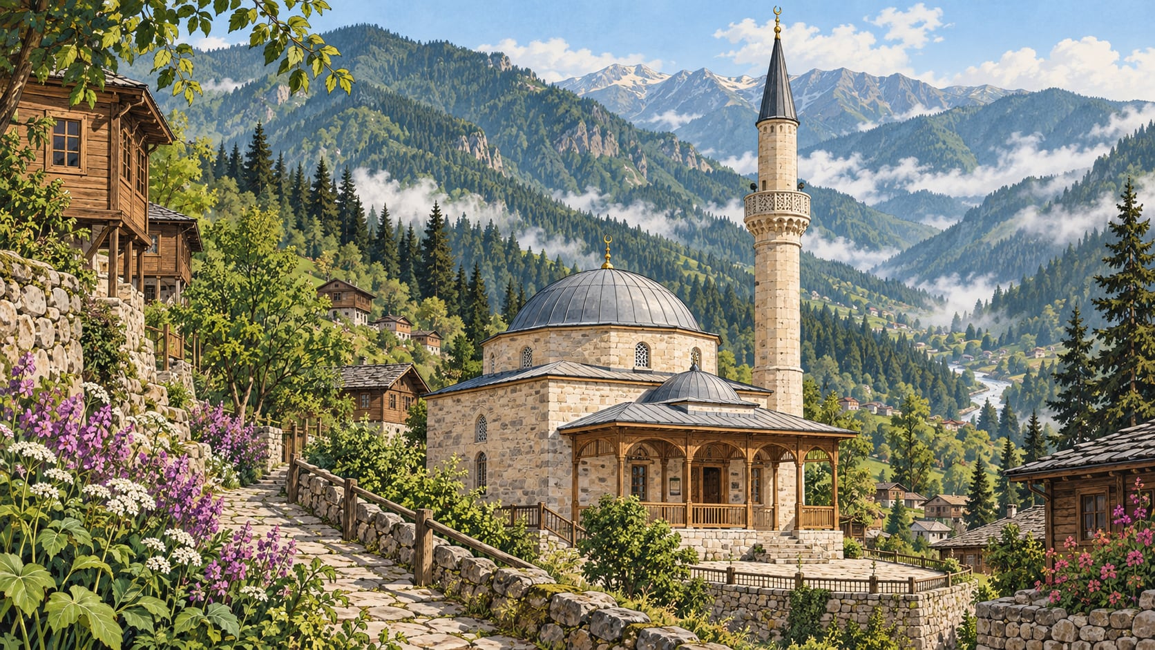 Camili Village Mosque çizimi, Artvin