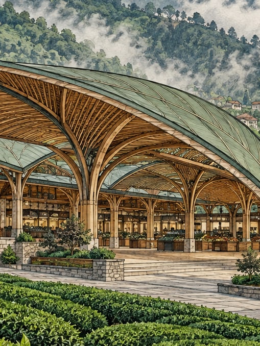Zeichnung: Teebasar, Rize