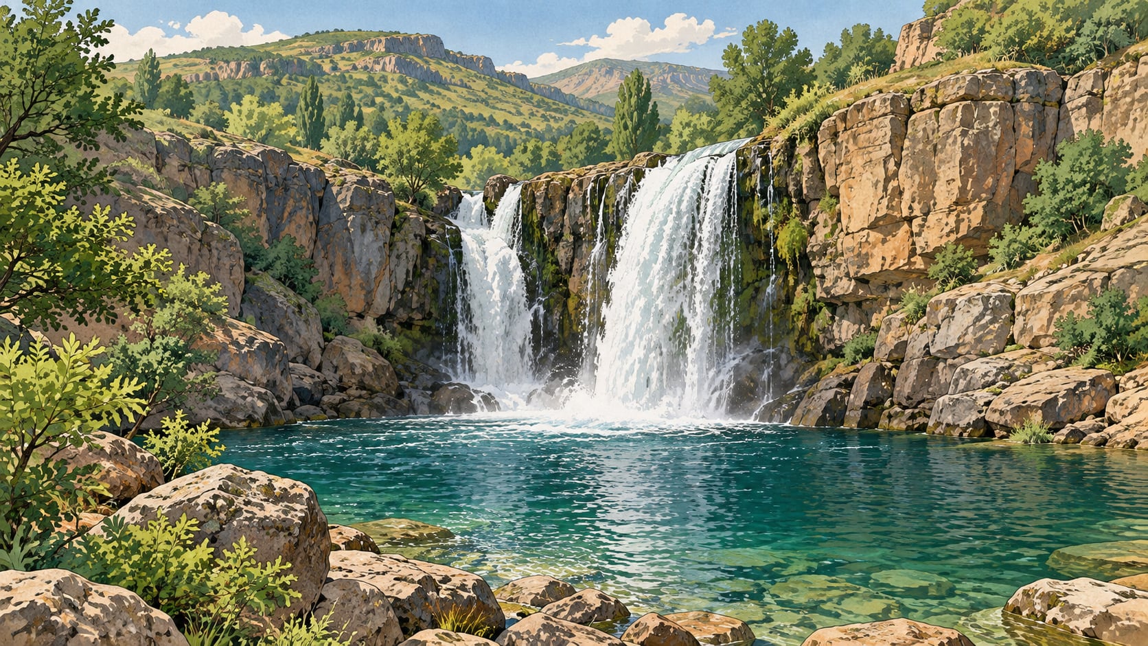 Çır Waterfall çizimi, Bingöl