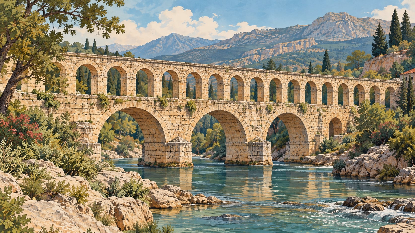 Cirimbolu Bridge and Aqueduct çizimi, Isparta