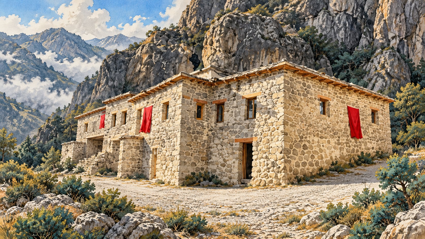 Çukurca Historic Stone Houses çizimi, Hakkari