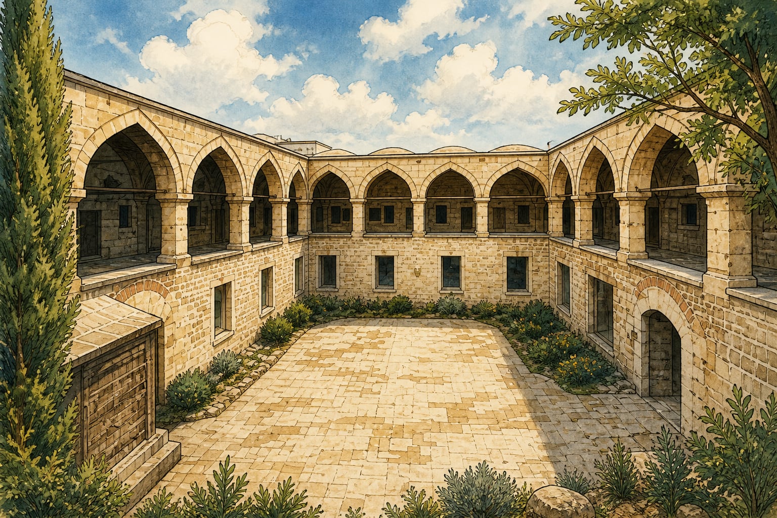 Deveci Caravanserai çizimi, Edirne