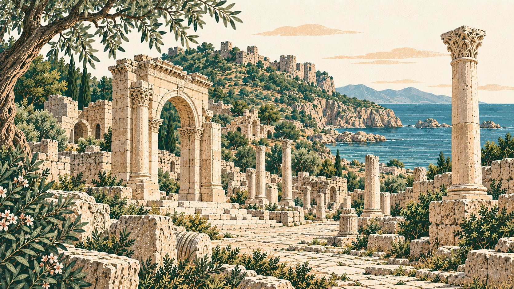 Elaiussa Sebaste Ancient City çizimi, Mersin