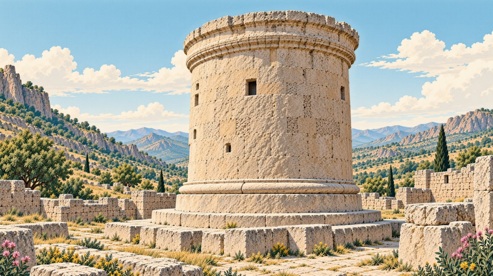 Gevaş Seljuk Cemetery and Halime Hatun Tomb Tower çizimi, Van