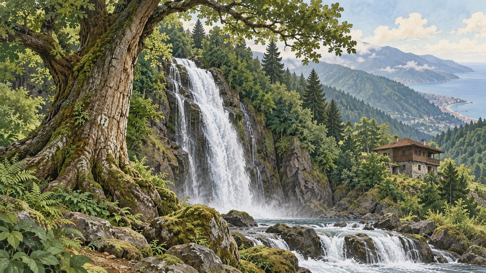 Gindeş Waterfall Natural Monument çizimi, Rize