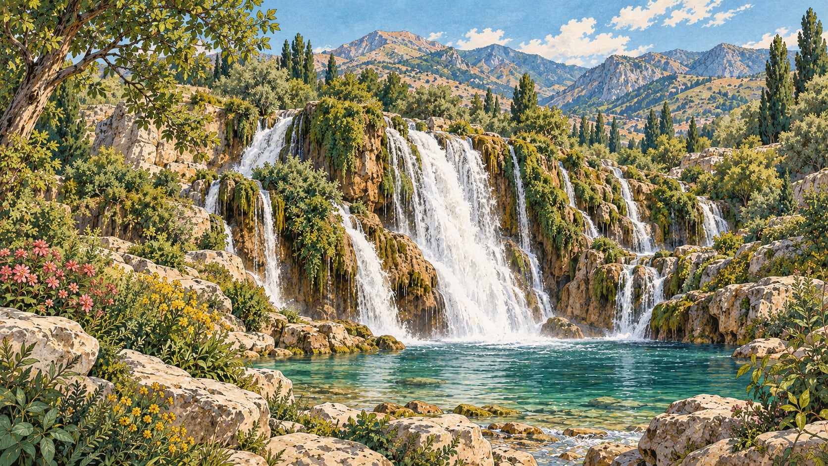 Girlevik Waterfall çizimi, Erzincan