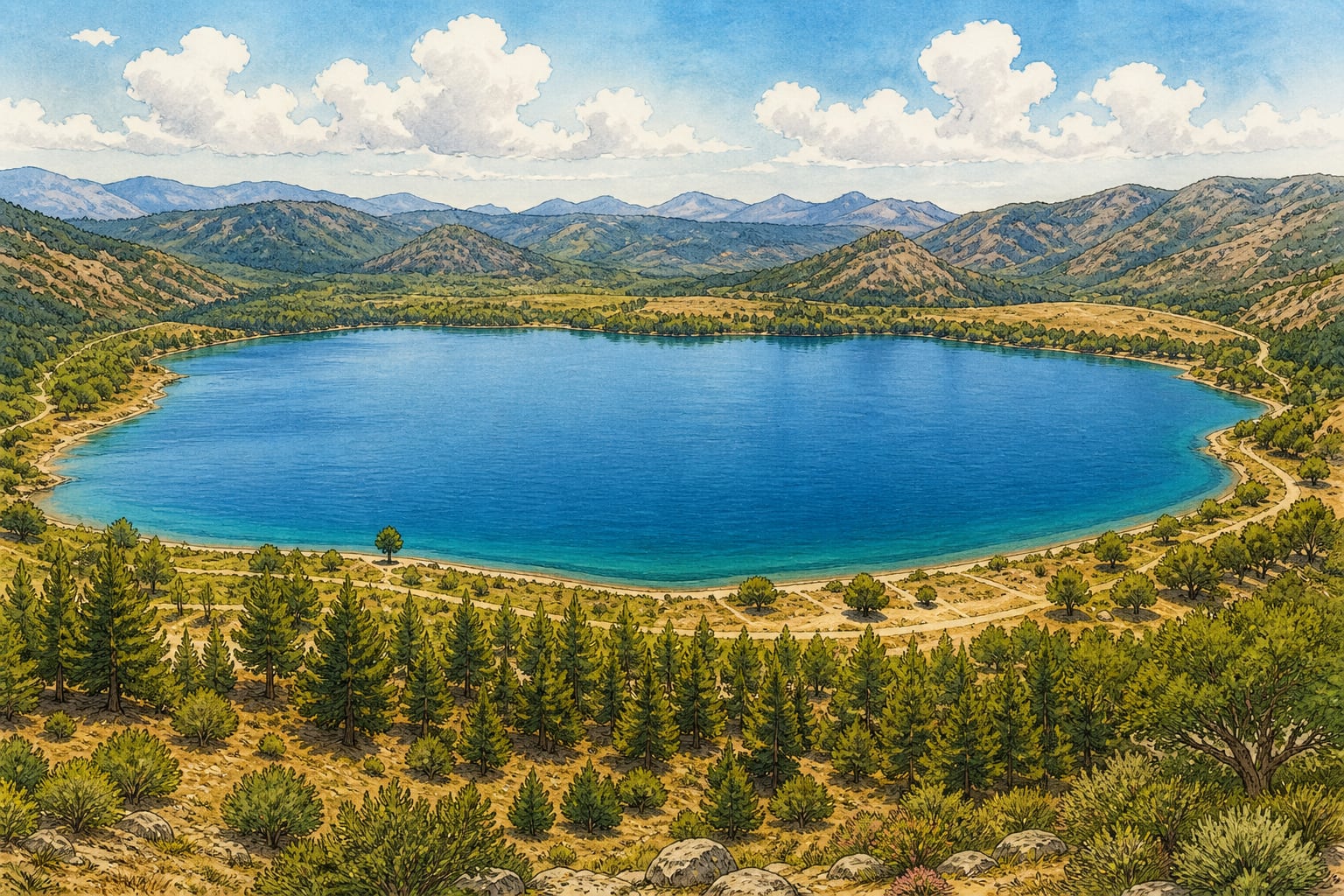 Gölcük Crater Lake çizimi, Isparta