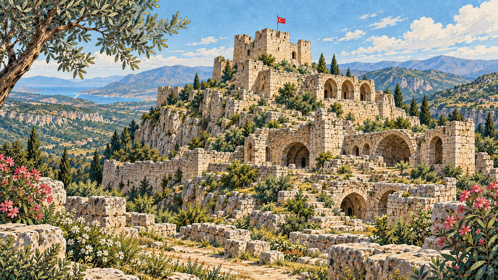 Gözne Castle çizimi, Mersin