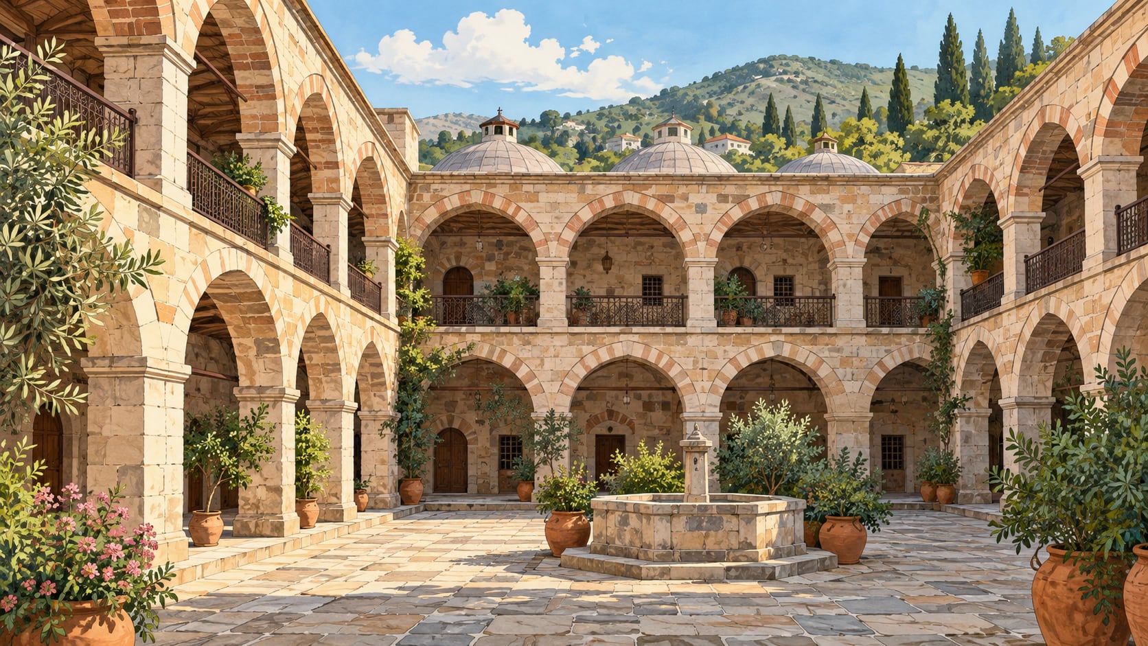 Customs Front Caravanserai çizimi, Aydın