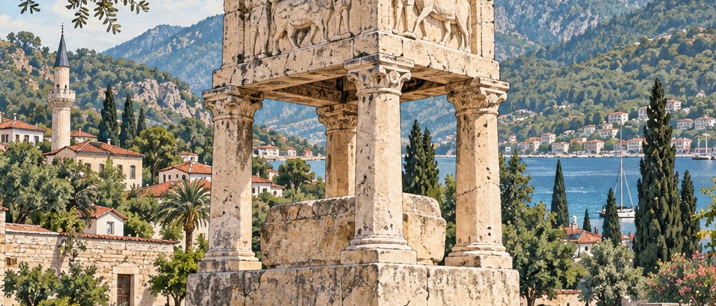 Gümüşkesen Funerary Monument çizimi, Muğla