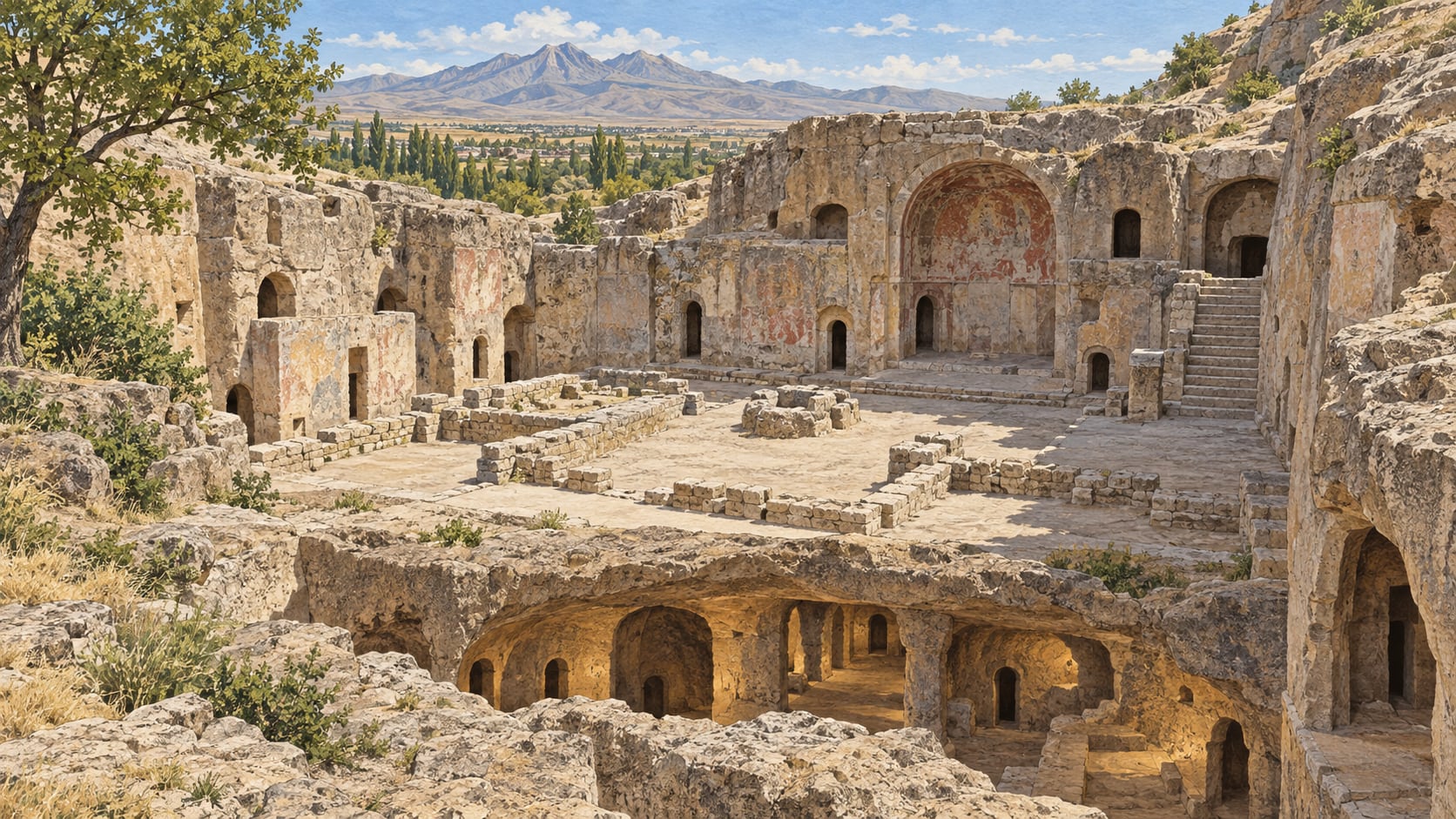 Gümüşler Monastery and Underground City çizimi, Niğde