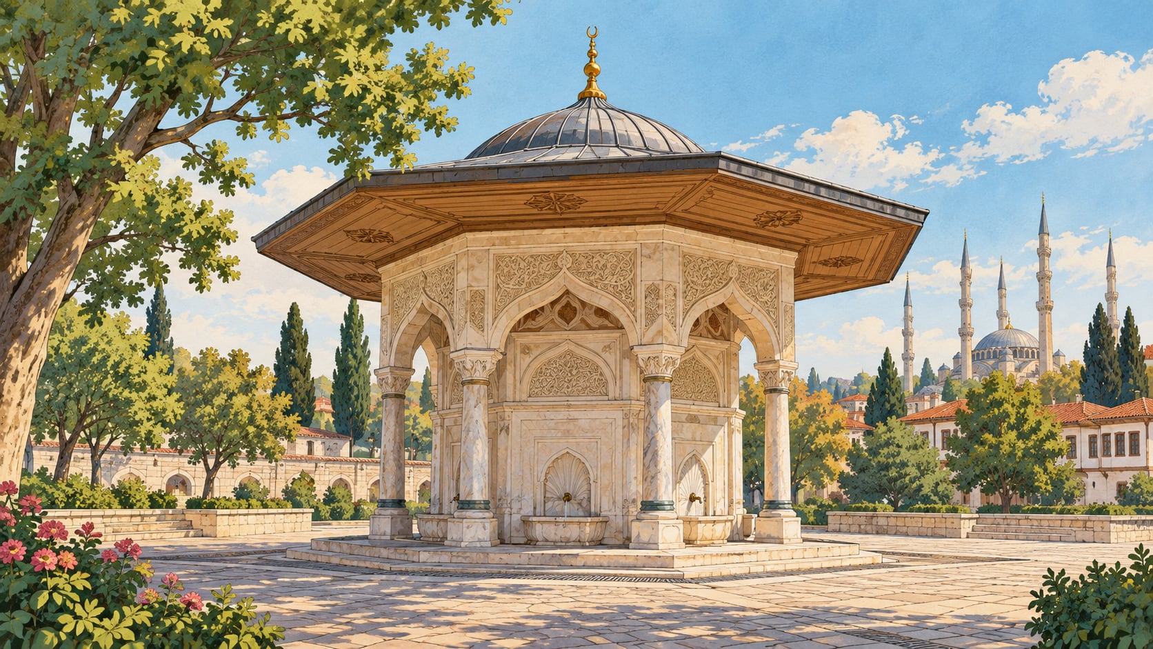 Hacı Adil Bey Fountain çizimi, Edirne