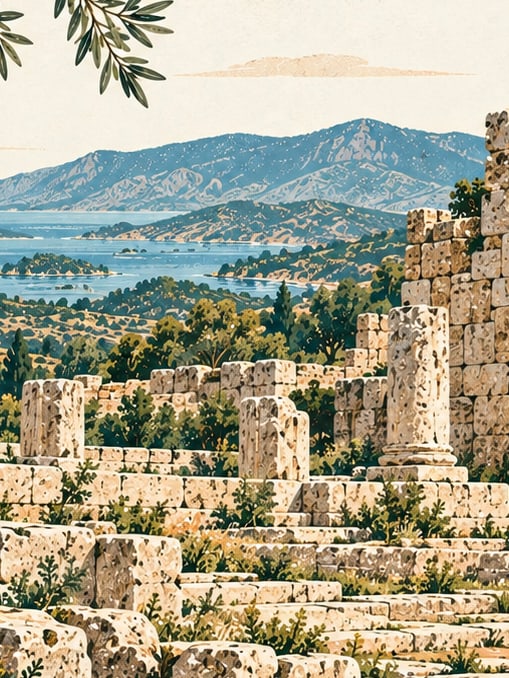 Ilustración: Ciudad antigua de Hippou Kome, Muğla
