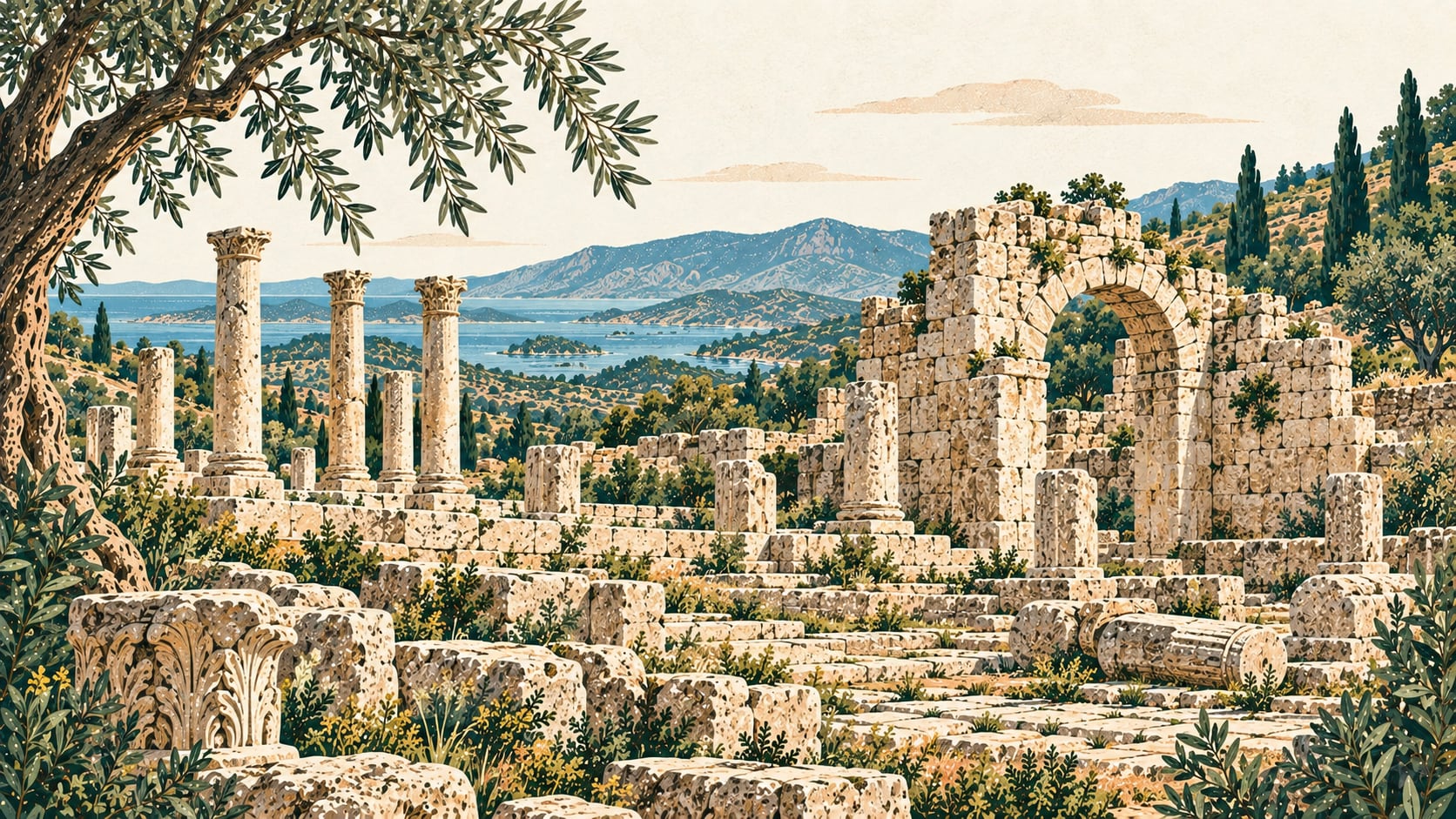 Hippou Kome Ancient City çizimi, Muğla