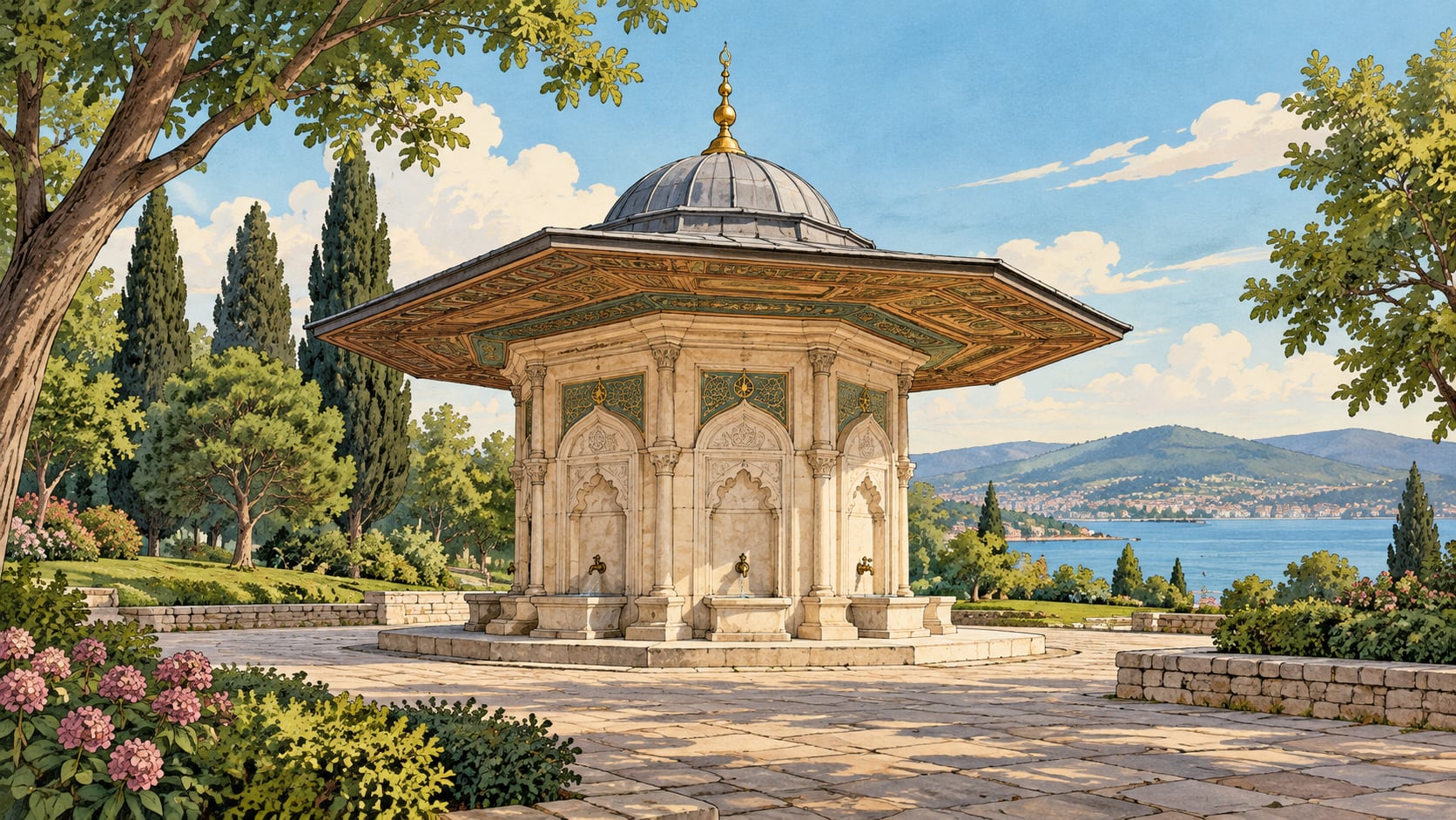 Hünkâr Fountain and Meadow çizimi, Kocaeli