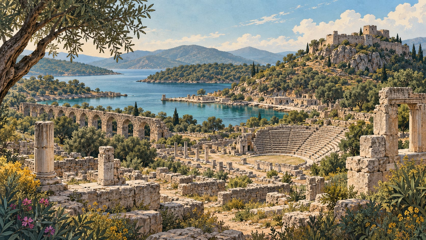 İasos Archaeological Site çizimi, Muğla