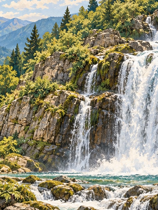 Zeichnung: Naturdenkmal Manle-Wasserfall İkizdere, Rize