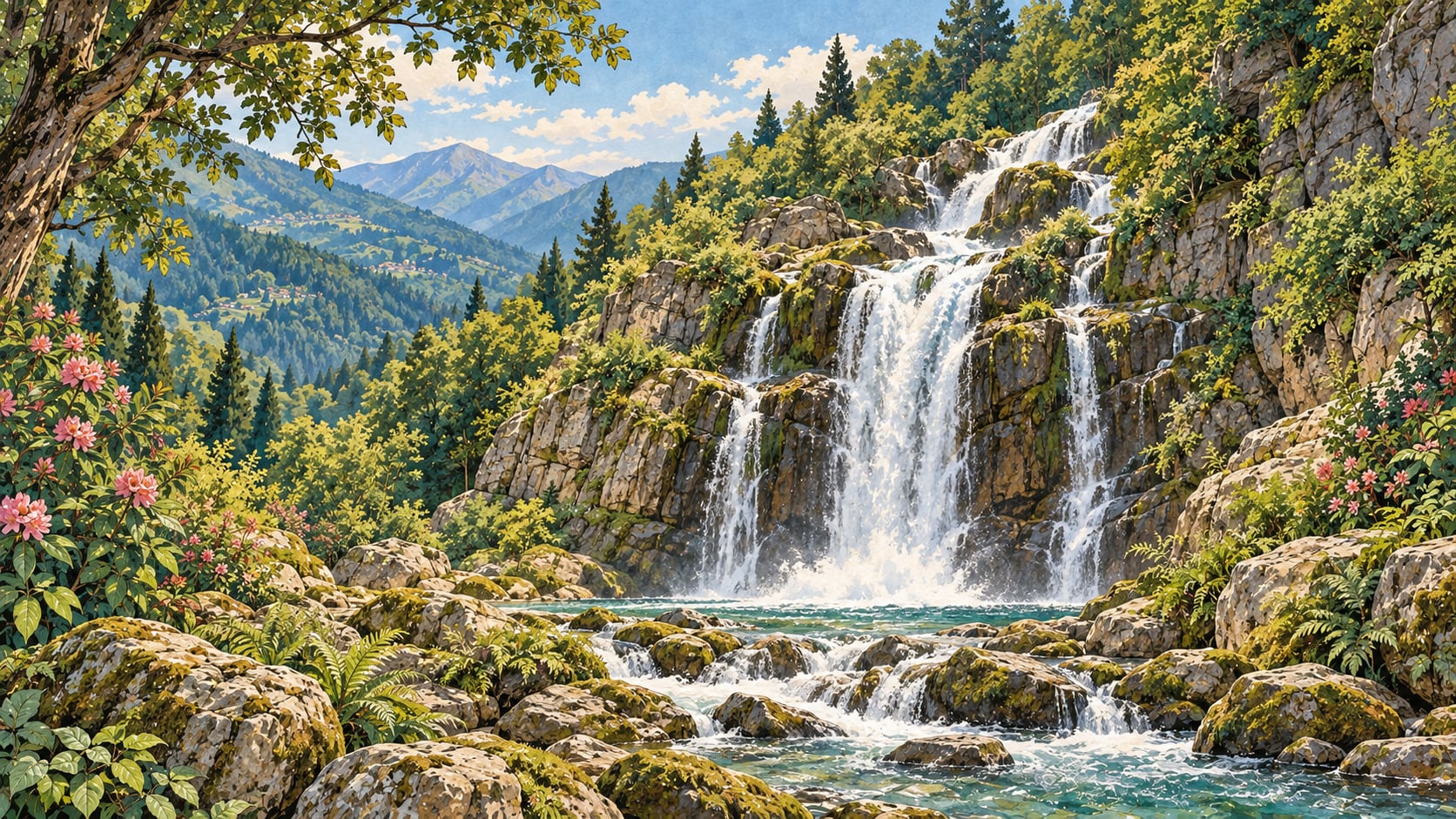İkizdere Manle Waterfall Natural Monument çizimi, Rize