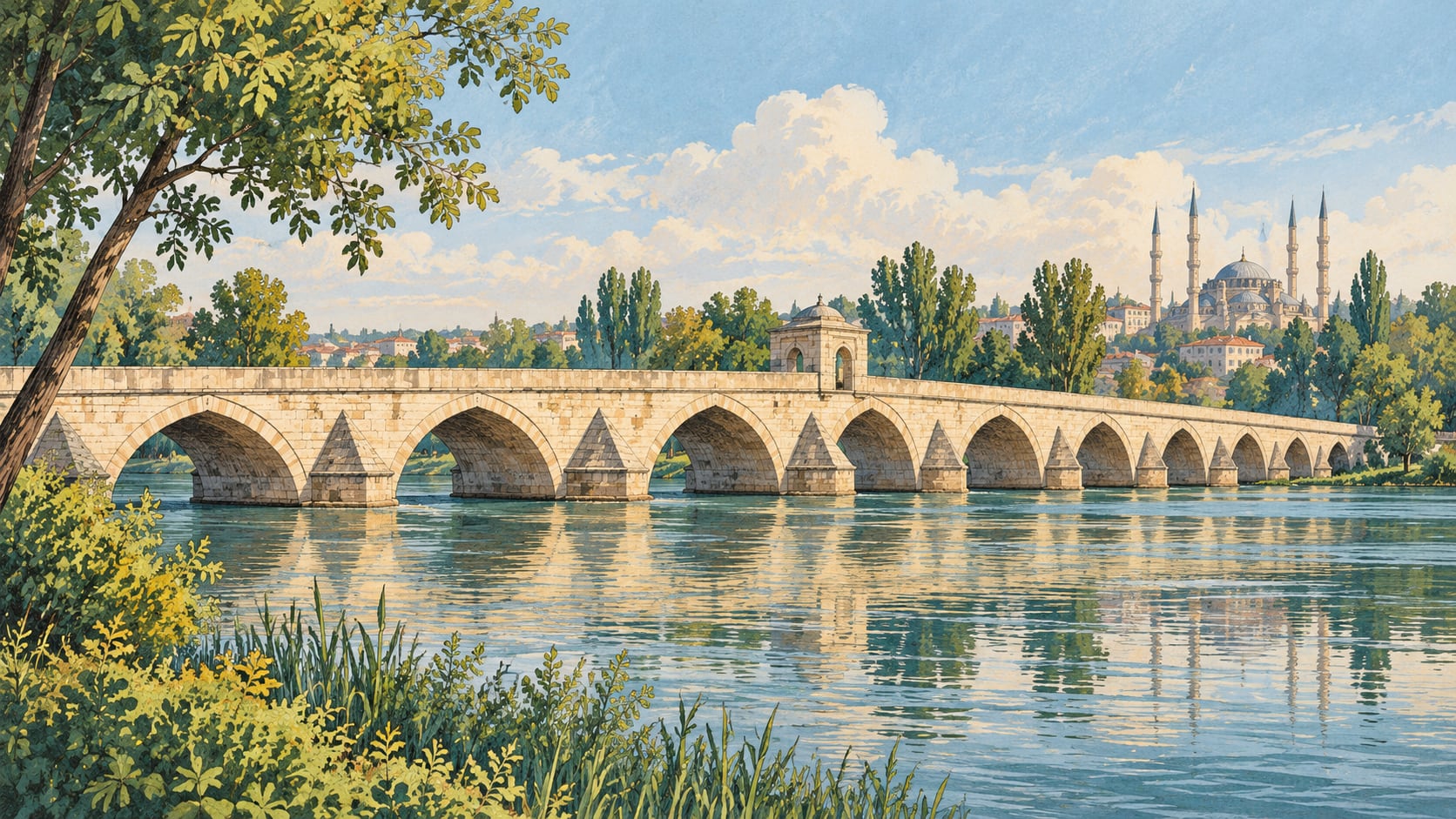 Kanuni Bridge çizimi, Edirne