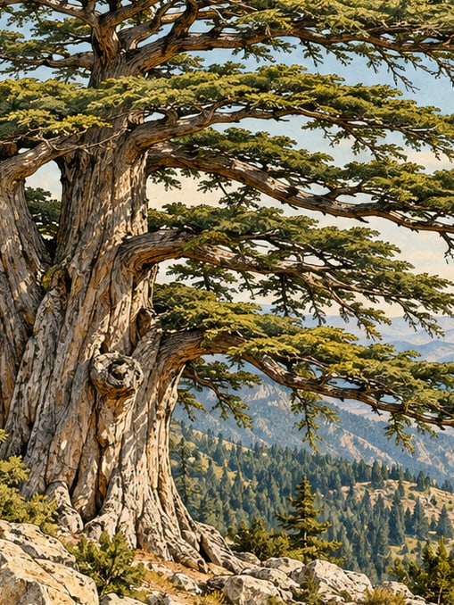 Ilustración: Monumento natural del Cedro del Tauro II de Kapıderesi, Isparta
