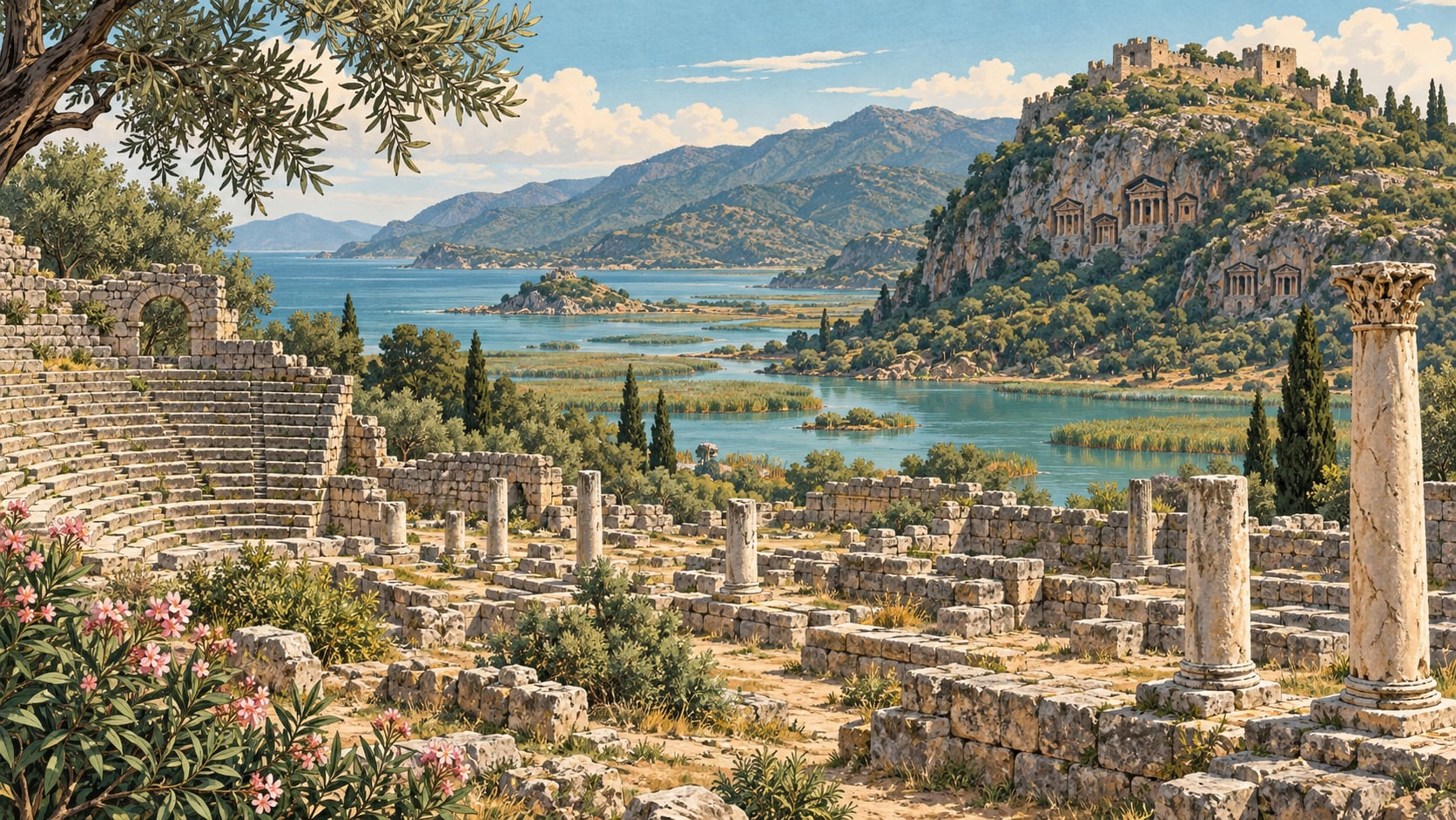 Kaunos Archaeological Site çizimi, Muğla