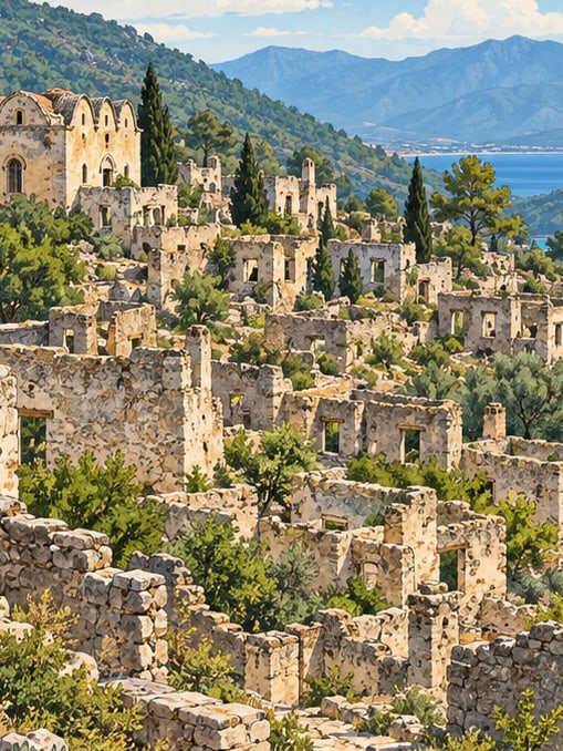 Ilustración: Yacimiento arqueológico de Kayaköy, Muğla
