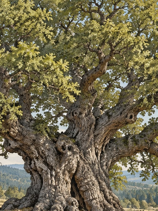 Zeichnung: Naturdenkmal Saçlı-Eiche von Kepez, Eskişehir