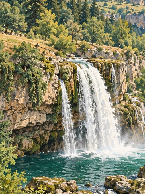 Zeichnung: Naturpark Kınık-Wasserfall, Bilecik
