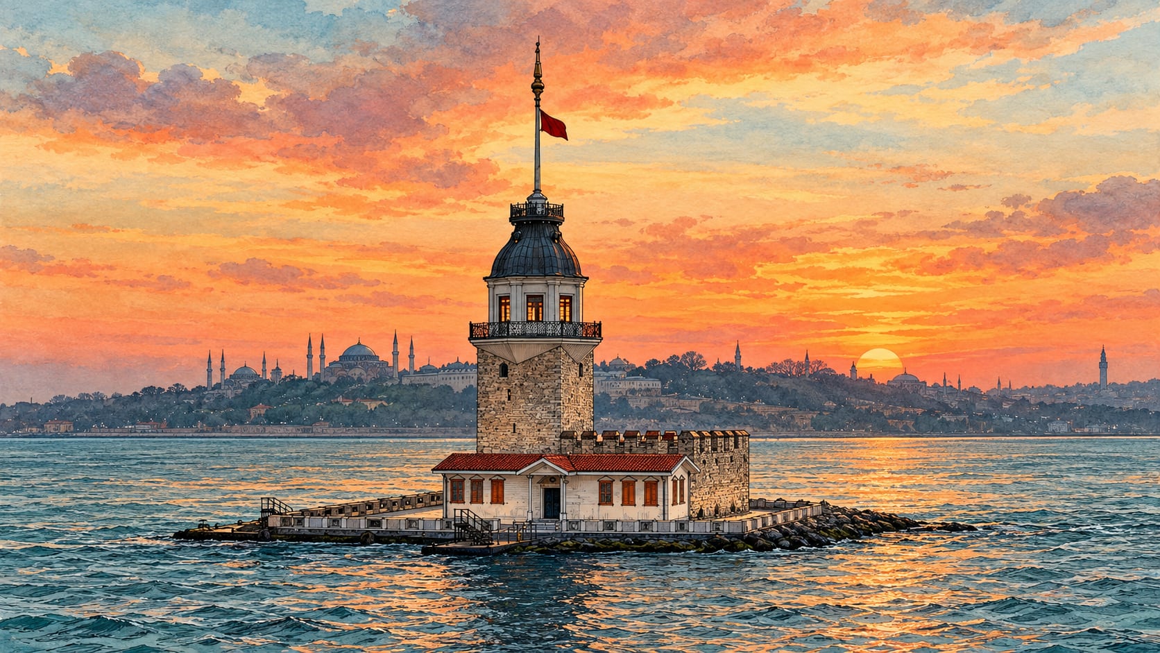Maiden's Tower çizimi, İstanbul