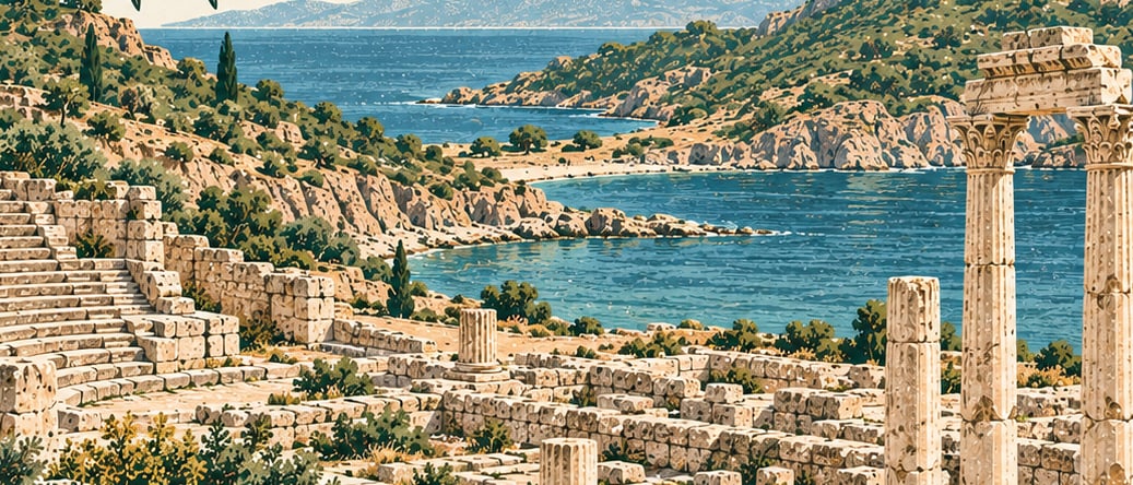 Knidos Archaeological Site çizimi, Muğla