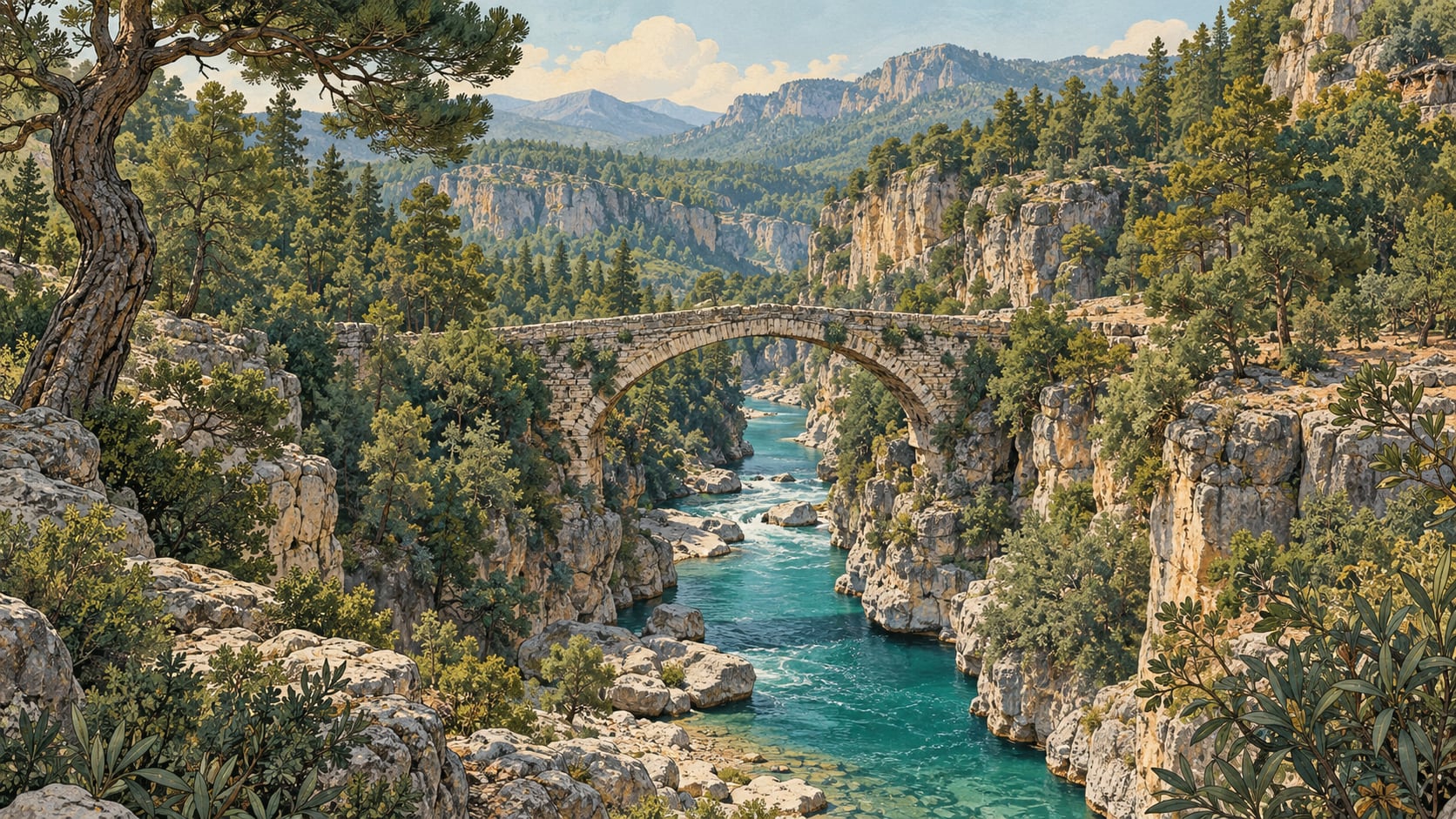 Köprülü Canyon National Park çizimi, Antalya