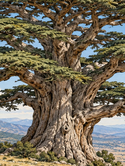 Zeichnung: Naturdenkmal Zeder von Küçükkapı, Isparta