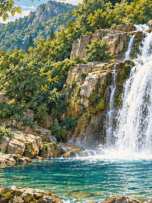 Zeichnung: Wasserfall Küreklidere, Bursa